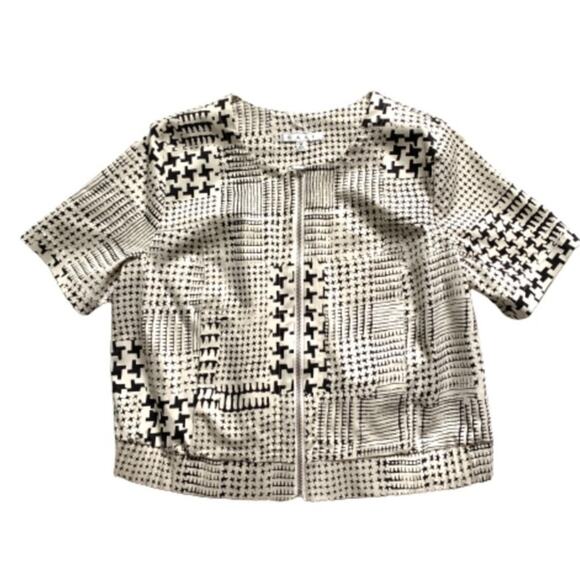 CAbi Jacket Black Cream Houndstooth Short Sleeve Zip Front Medium NWOT - Picture 13 of 13